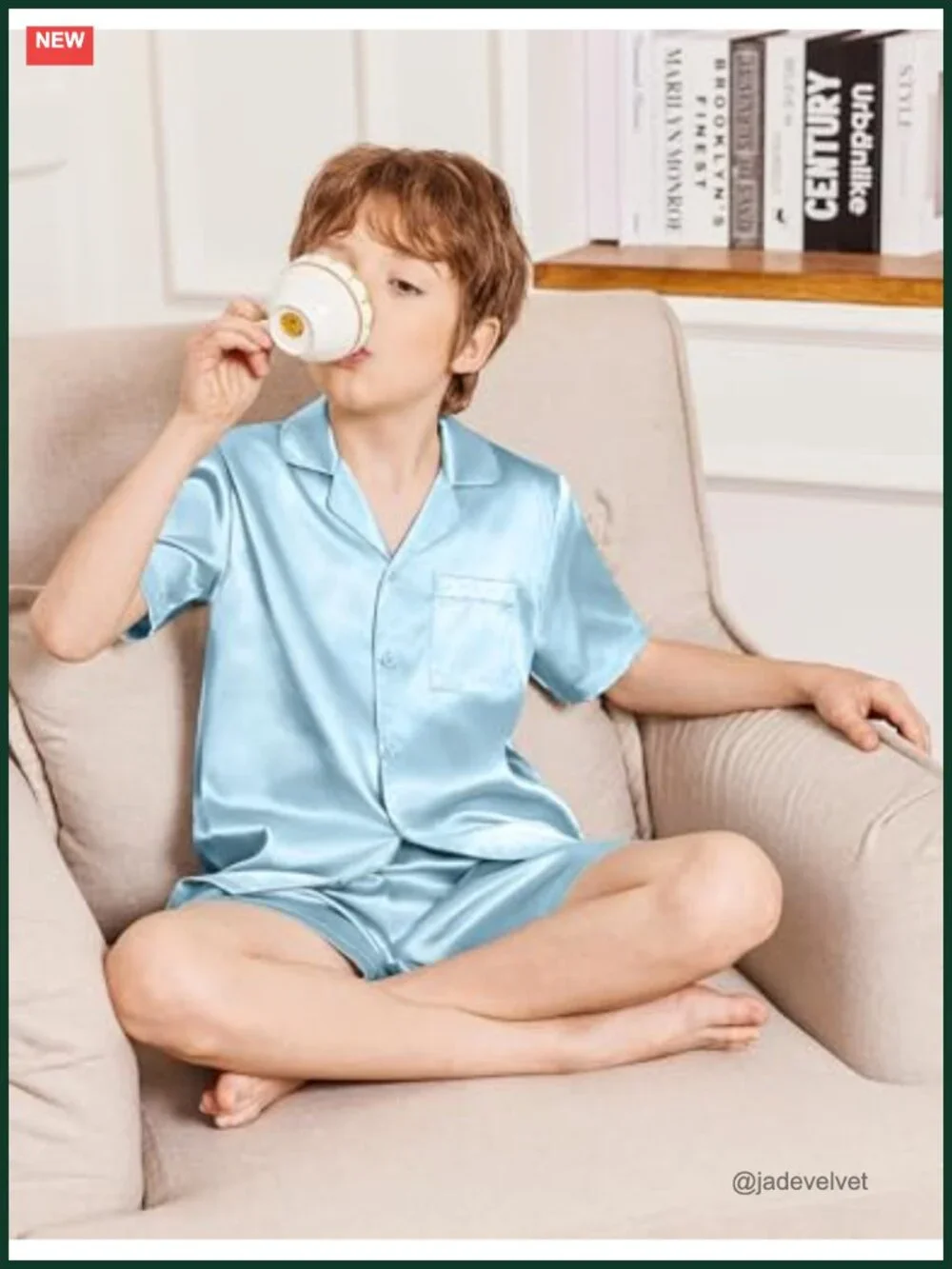 Kids Silk Pajama Set Short Sleeve Button Down Satin Pjs 2 Piece